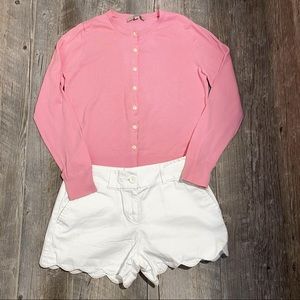 LOFT pink Cardigan and white Shorts